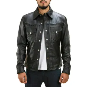 New Men's Genuine Lambskin Leather Biker Jacket, Black Leather button shirt Jacket