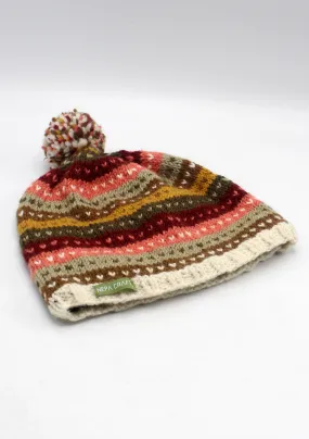 Pink and White Multicolored  Love Sherpa Pom Pom Beanie