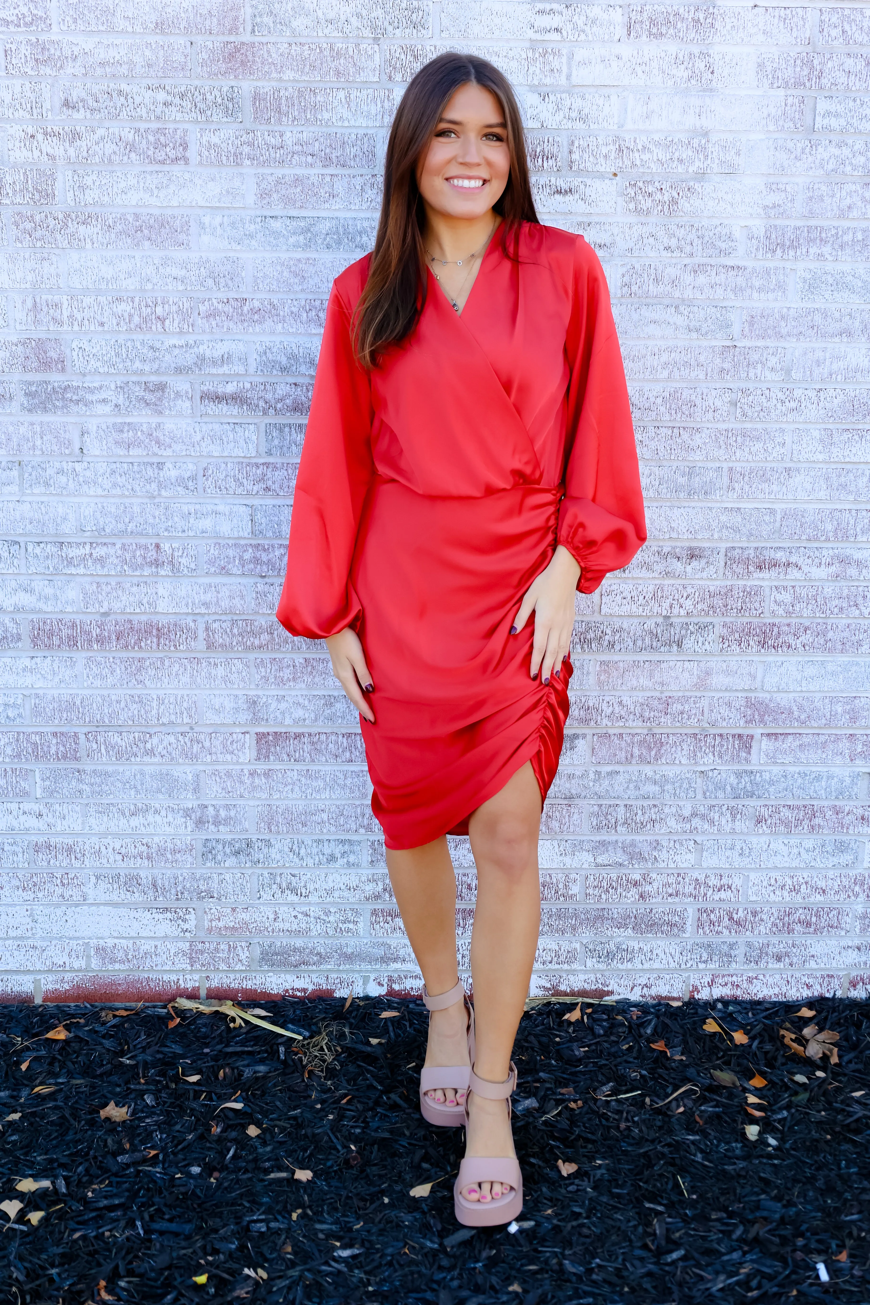 Prancer Satin Asymmetrical Hem Dress
