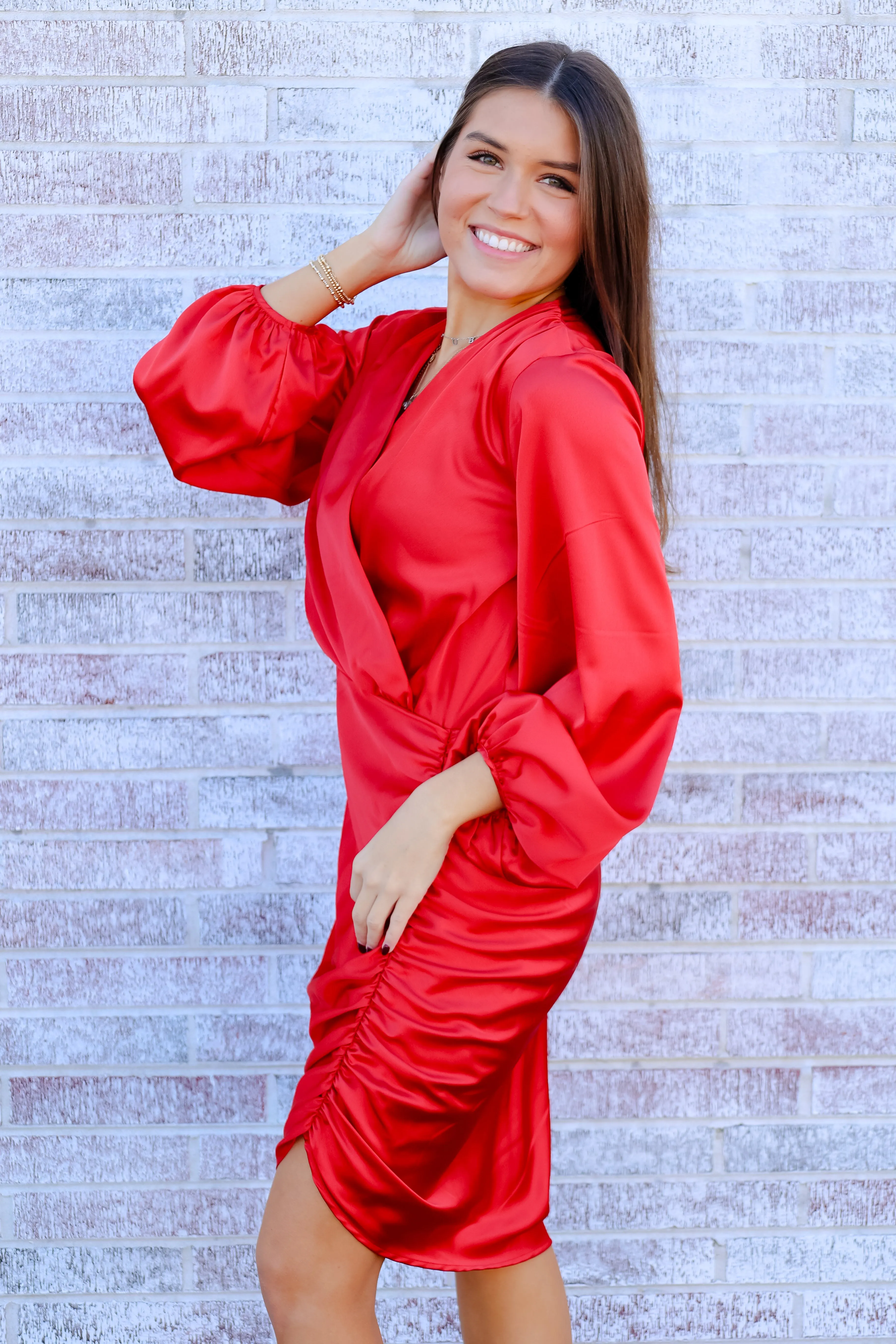 Prancer Satin Asymmetrical Hem Dress