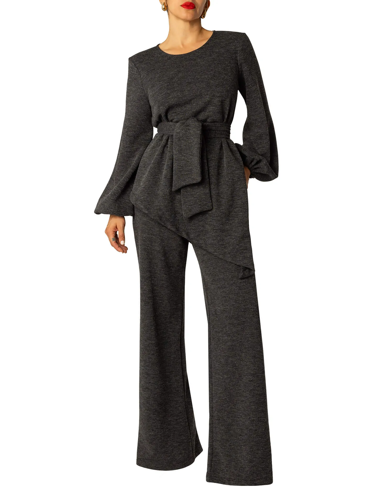 "Kayla" Grey Wideleg Pants