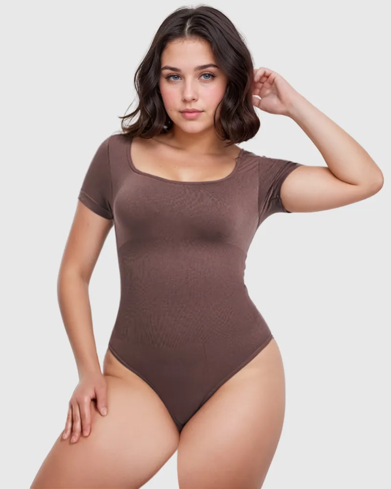 Revenge Body Short Sleeve Square Neck Thong Bodysuit
