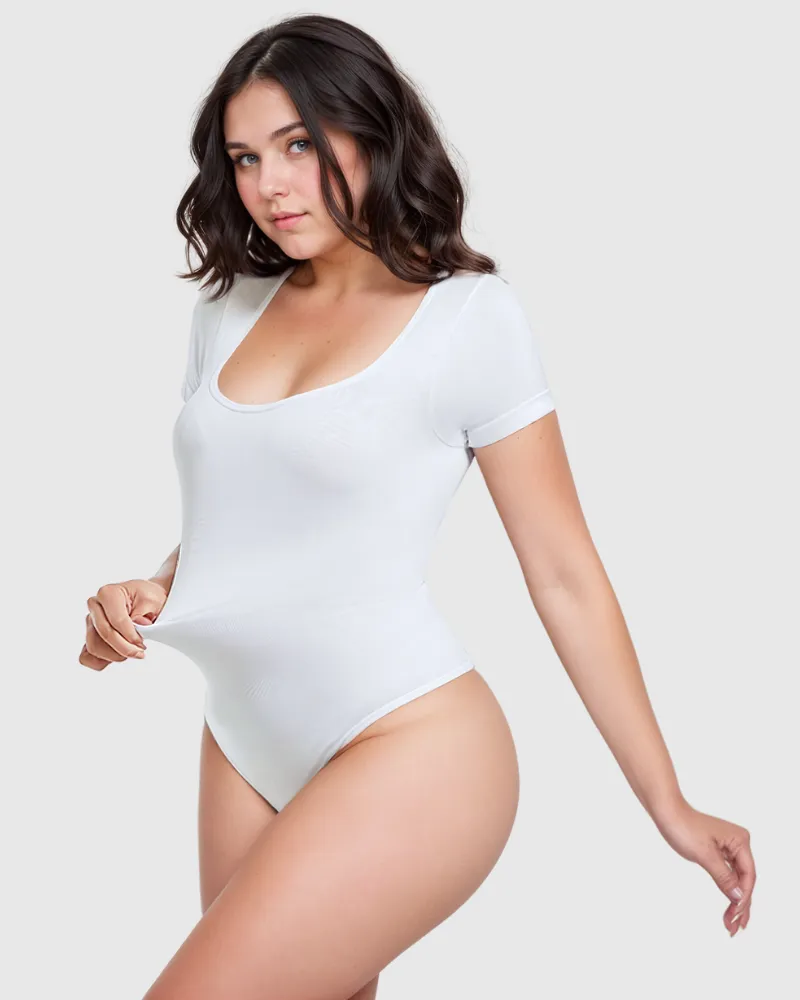 Revenge Body Short Sleeve Square Neck Thong Bodysuit