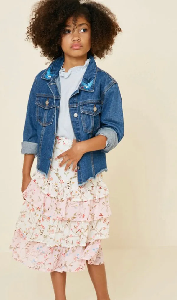 Ruffle Floral Midi Skirt