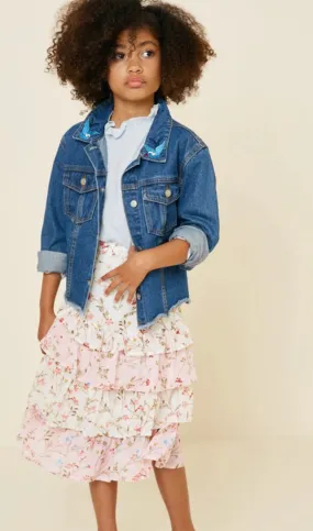 Ruffle Floral Midi Skirt