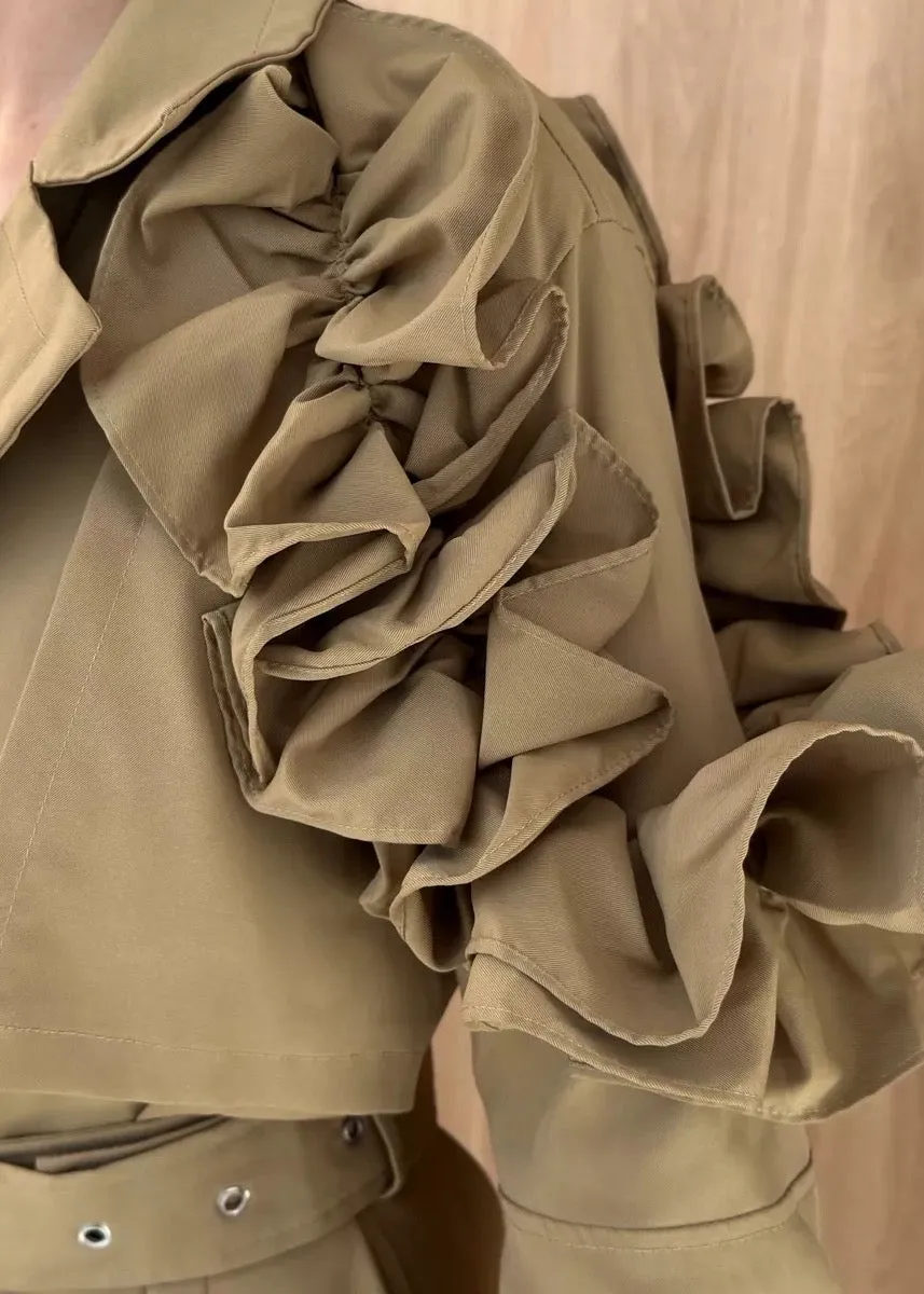 Sybil Ruffle Shoulder Trench Coat