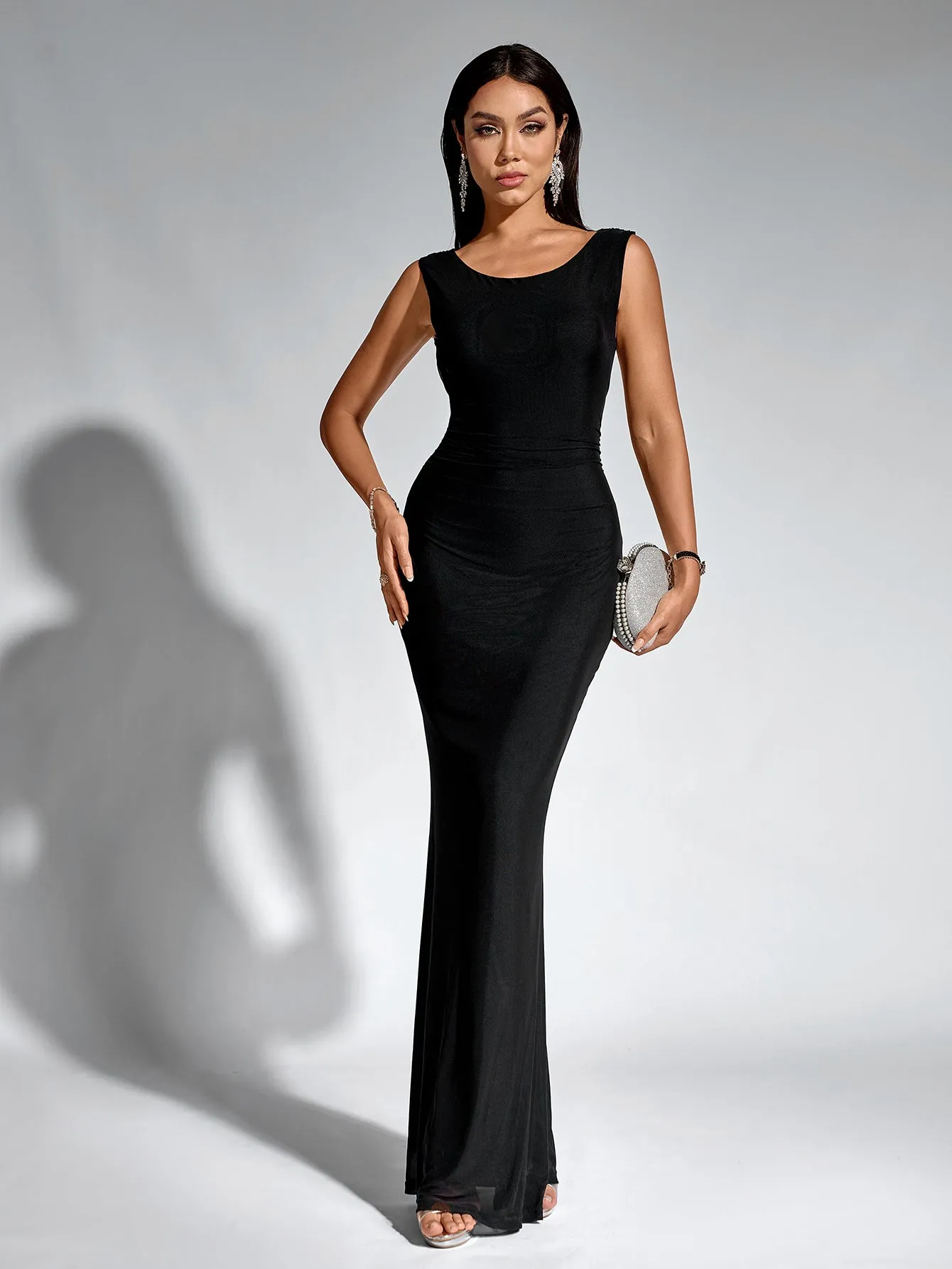 Tie Backless Mesh Mermaid Hem Bodycon Dress