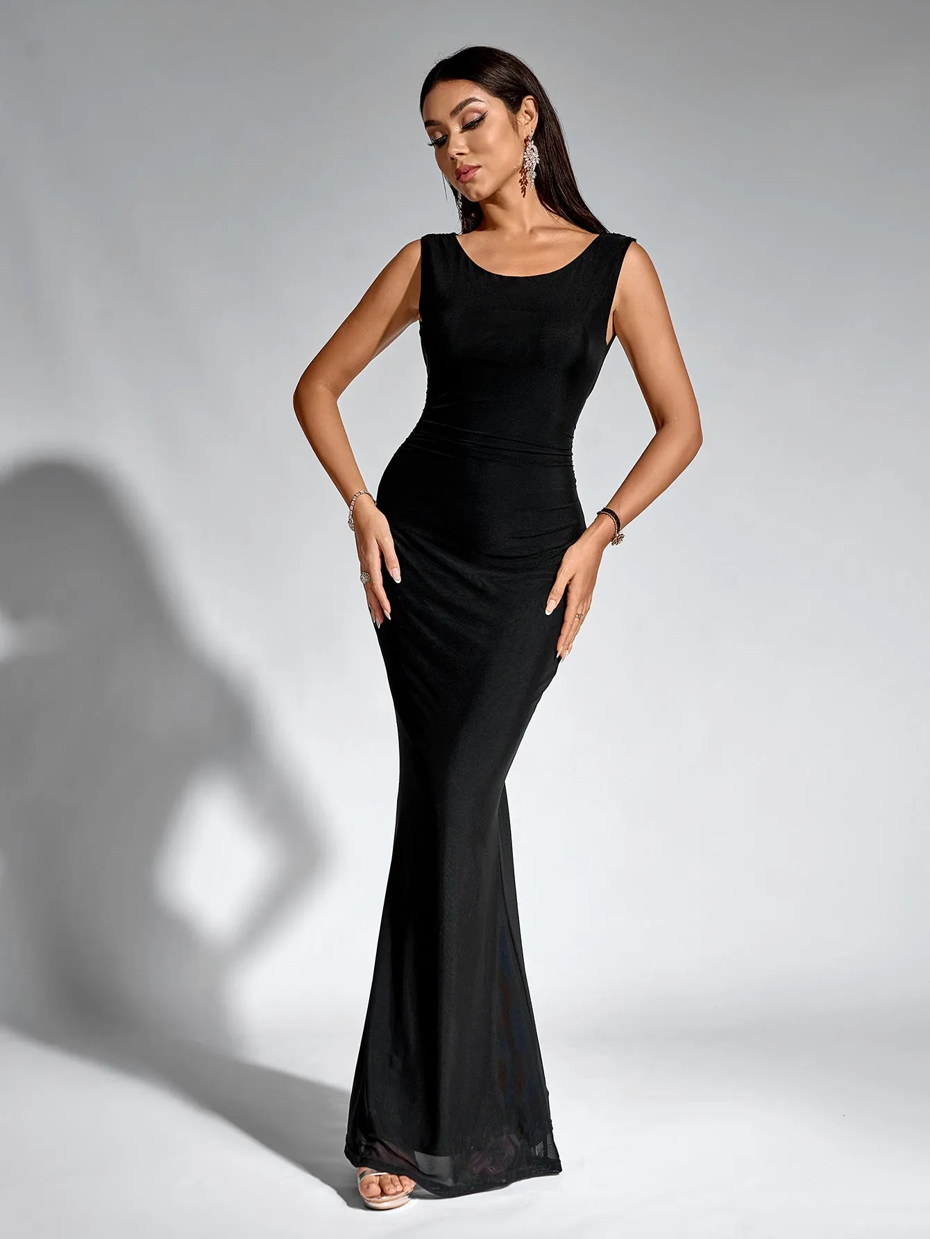 Tie Backless Mesh Mermaid Hem Bodycon Dress