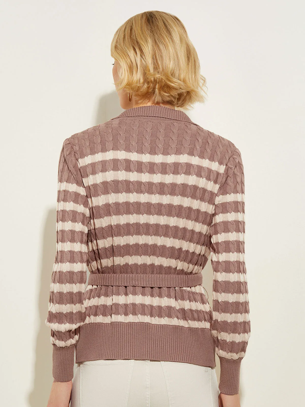 Tie-Waist Striped Soft Knit Tunic