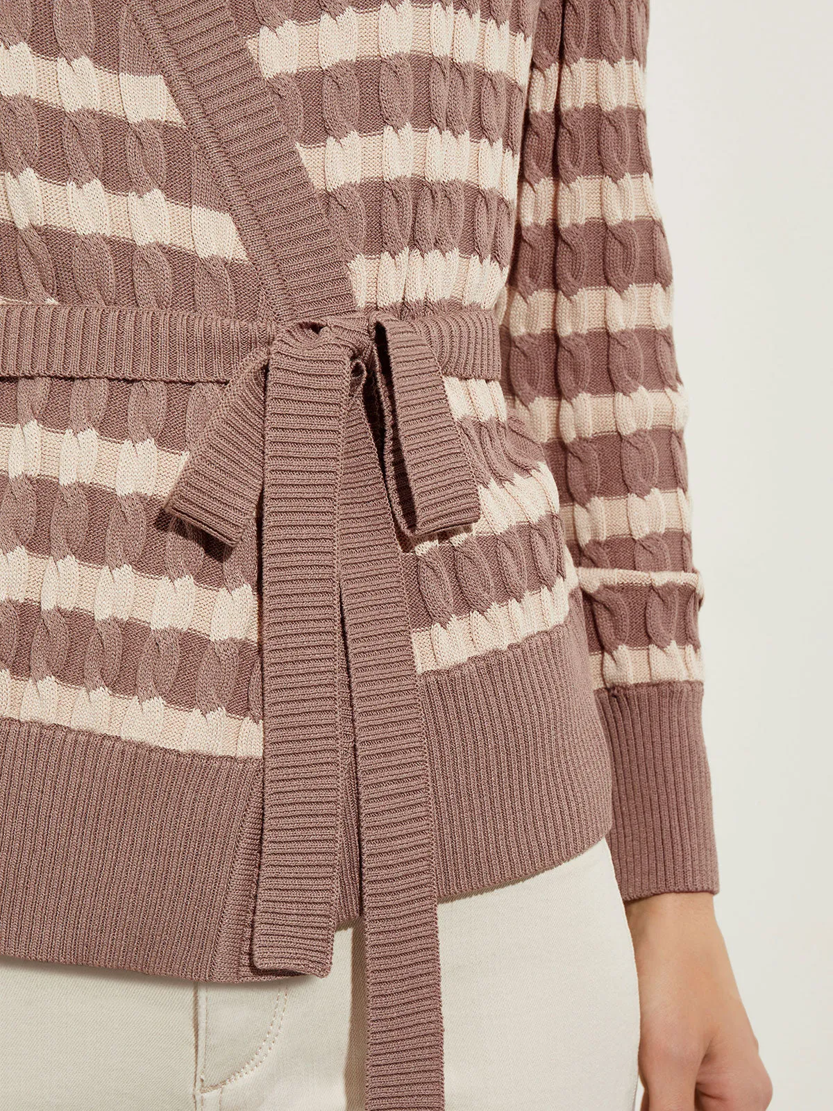 Tie-Waist Striped Soft Knit Tunic