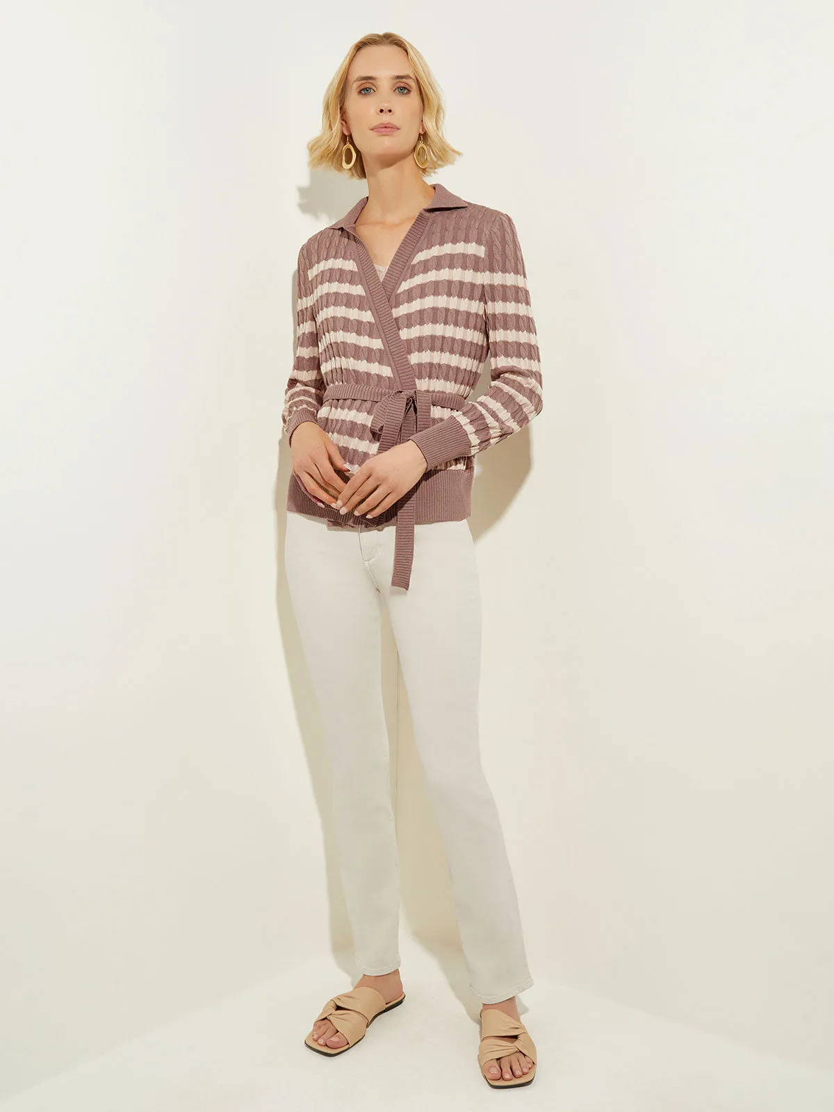 Tie-Waist Striped Soft Knit Tunic