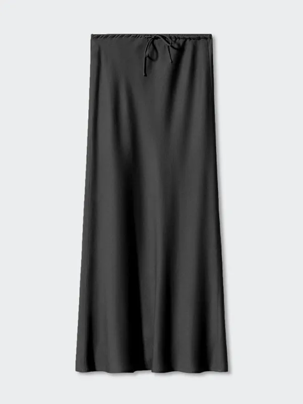 Trendy Satin Midi Skirt with Adjustable Drawstring