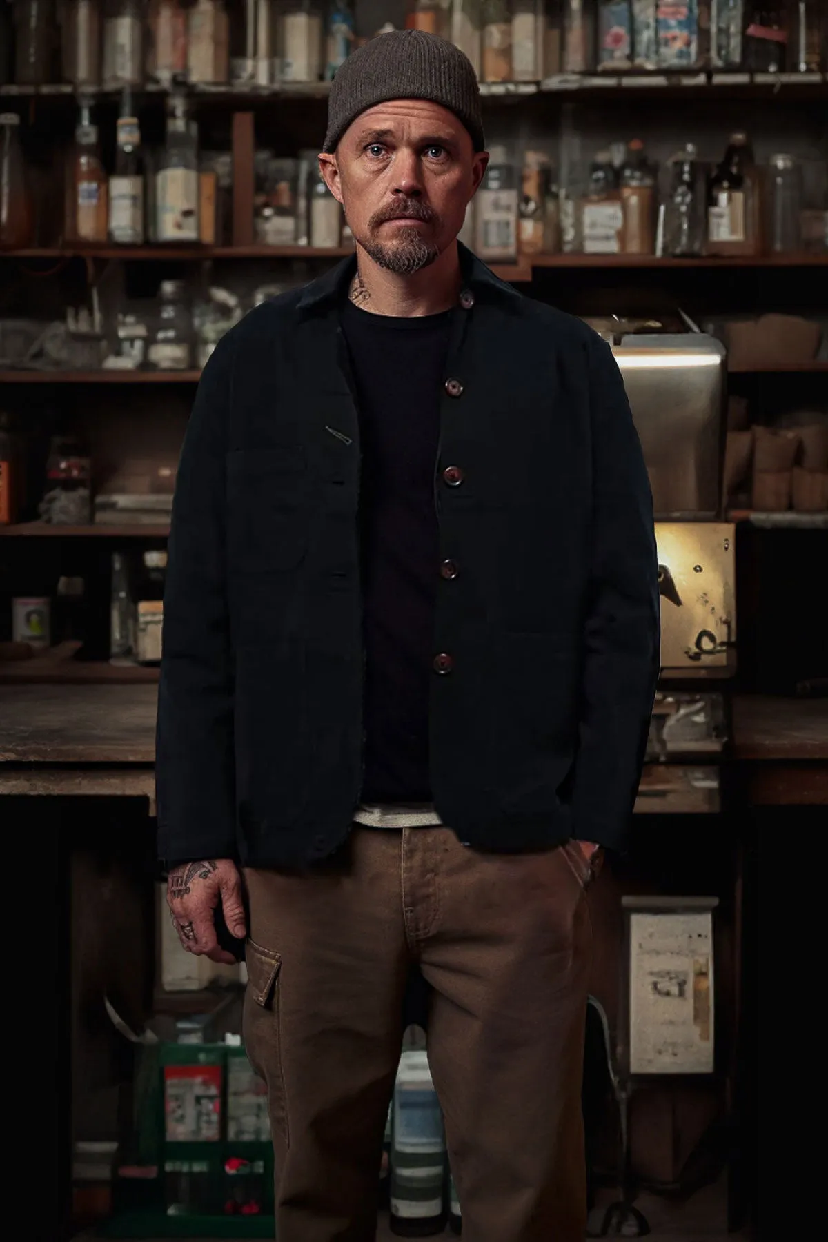 Universal Works - Bakers Chore Jacket In Black Nebraska Cotton