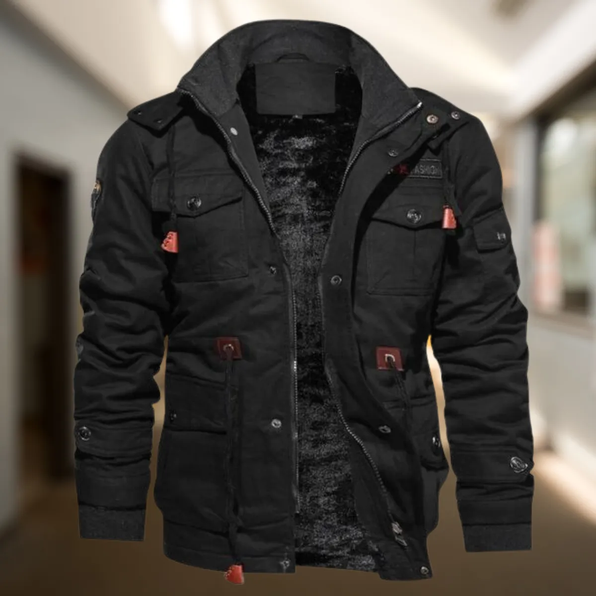 Varsity Bomber Jacket with Fur-Lined Fleece Interior for Men | Comfortable Streetwear