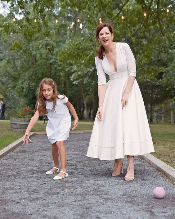 Vintage Tea Length Half Sleeves Wedding Dress