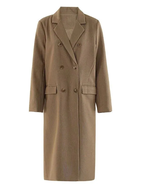 Wenkouban-Winter outfits Christmas Notched Collar Double Breasted Long Winter Coat