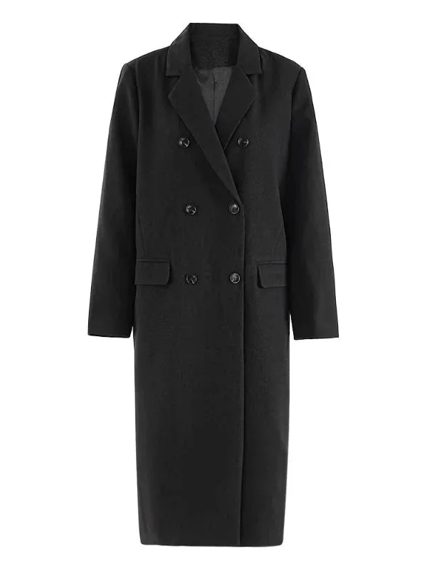 Wenkouban-Winter outfits Christmas Notched Collar Double Breasted Long Winter Coat