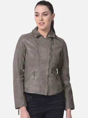 Women Genuine Leather Crop Bomber Jacket | QAWACH