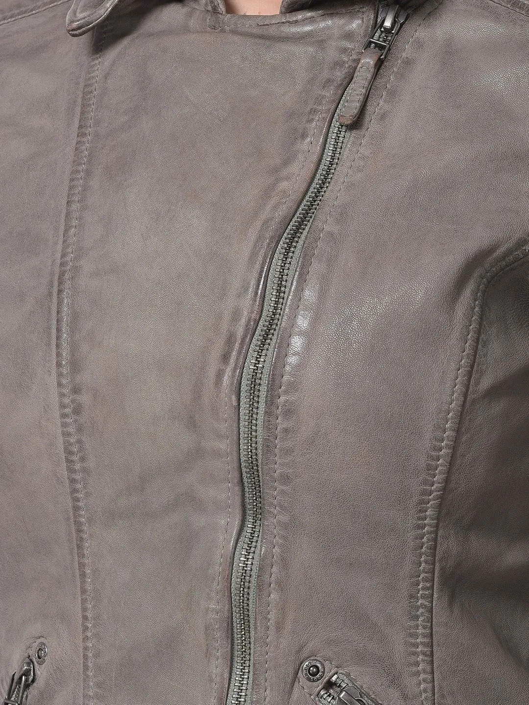 Women Genuine Leather Crop Bomber Jacket | QAWACH