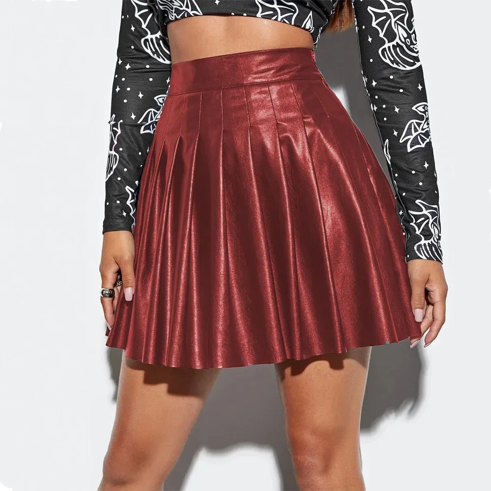 Women's PU A-Line Leather Fashion Designer Asymmetrical Mini Skirts (Short)