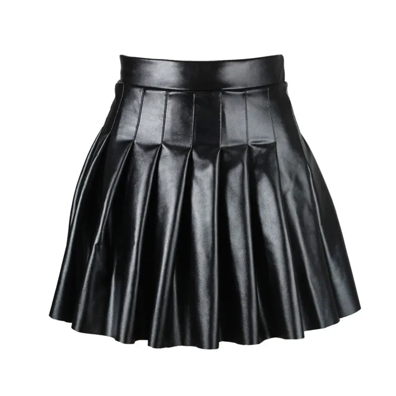 Women's PU A-Line Leather Fashion Designer Asymmetrical Mini Skirts (Short)