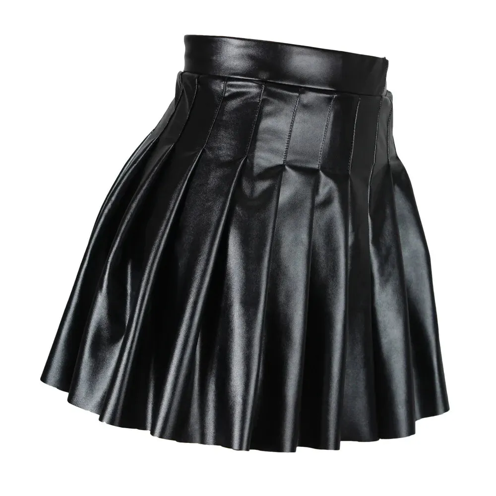 Women's PU A-Line Leather Fashion Designer Asymmetrical Mini Skirts (Short)