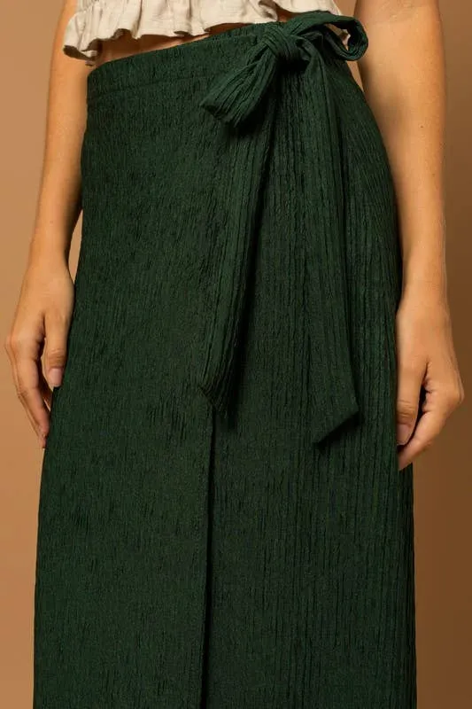 Wrap Tie Textured Midi Skirt